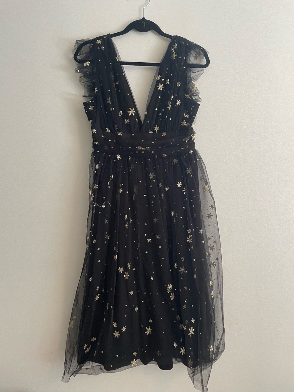 Black Midi Tulle Dress with Gold Star Accents